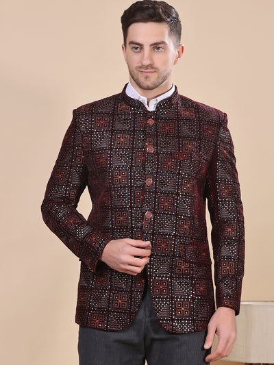 Hangup Men's  Velvet Embroidered Jodhpuri Blazer