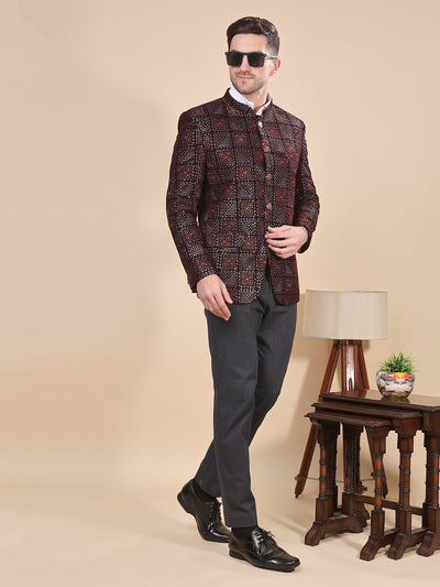 Hangup Men's  Velvet Embroidered Jodhpuri Blazer