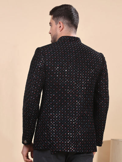 Hangup Men's  Velvet Embroidered Jodhpuri Blazer