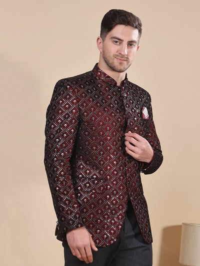 Hangup Men's  Velvet Embroidered Jodhpuri Blazer