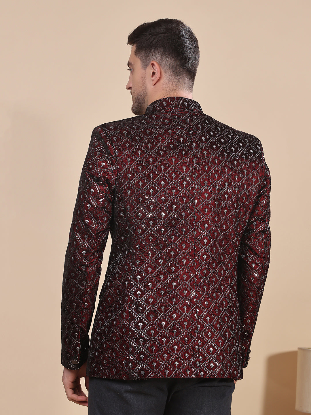 Hangup Men's  Velvet Embroidered Jodhpuri Blazer