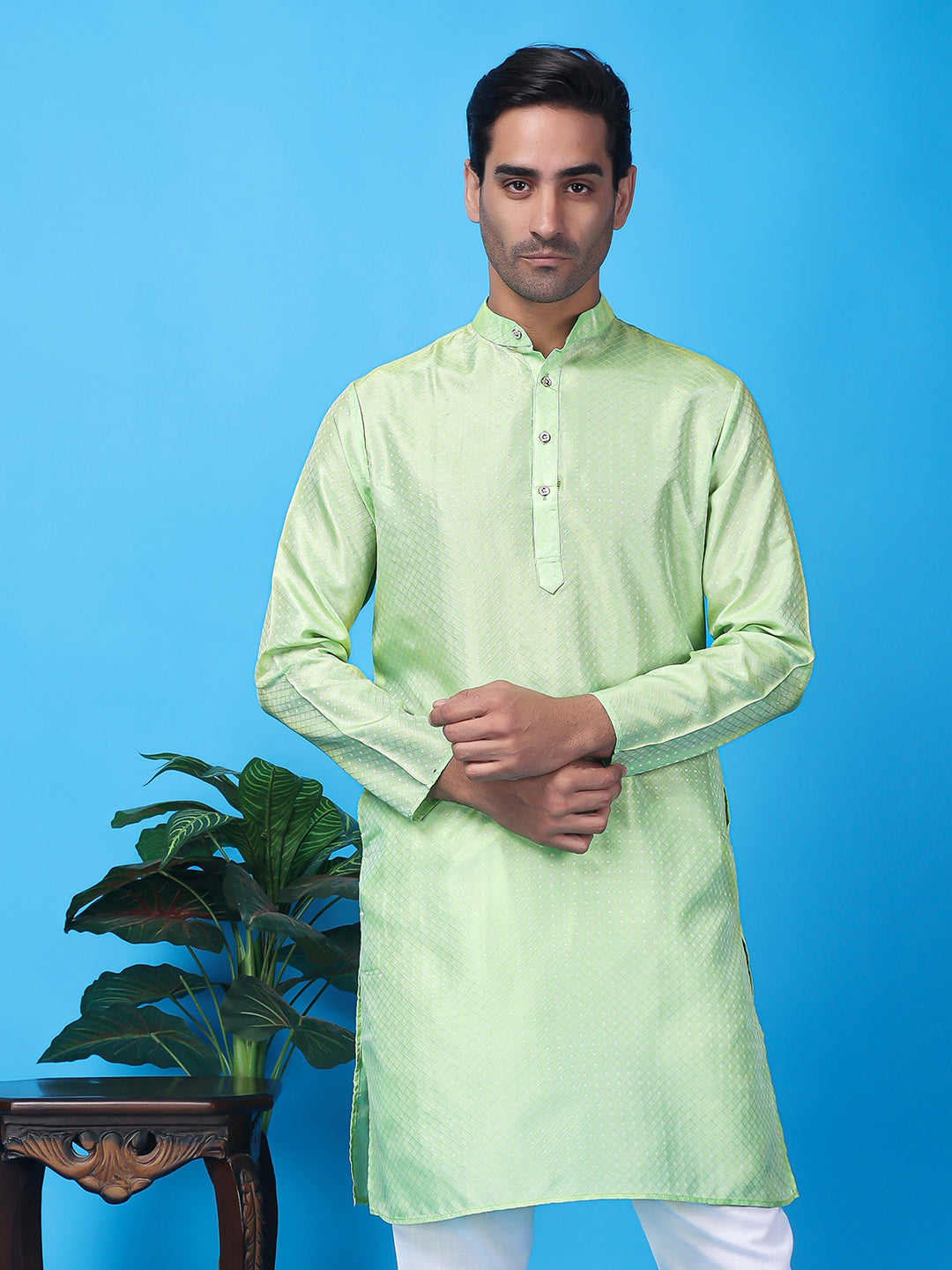 Hangup Men's Partywear Sea Green Kurta