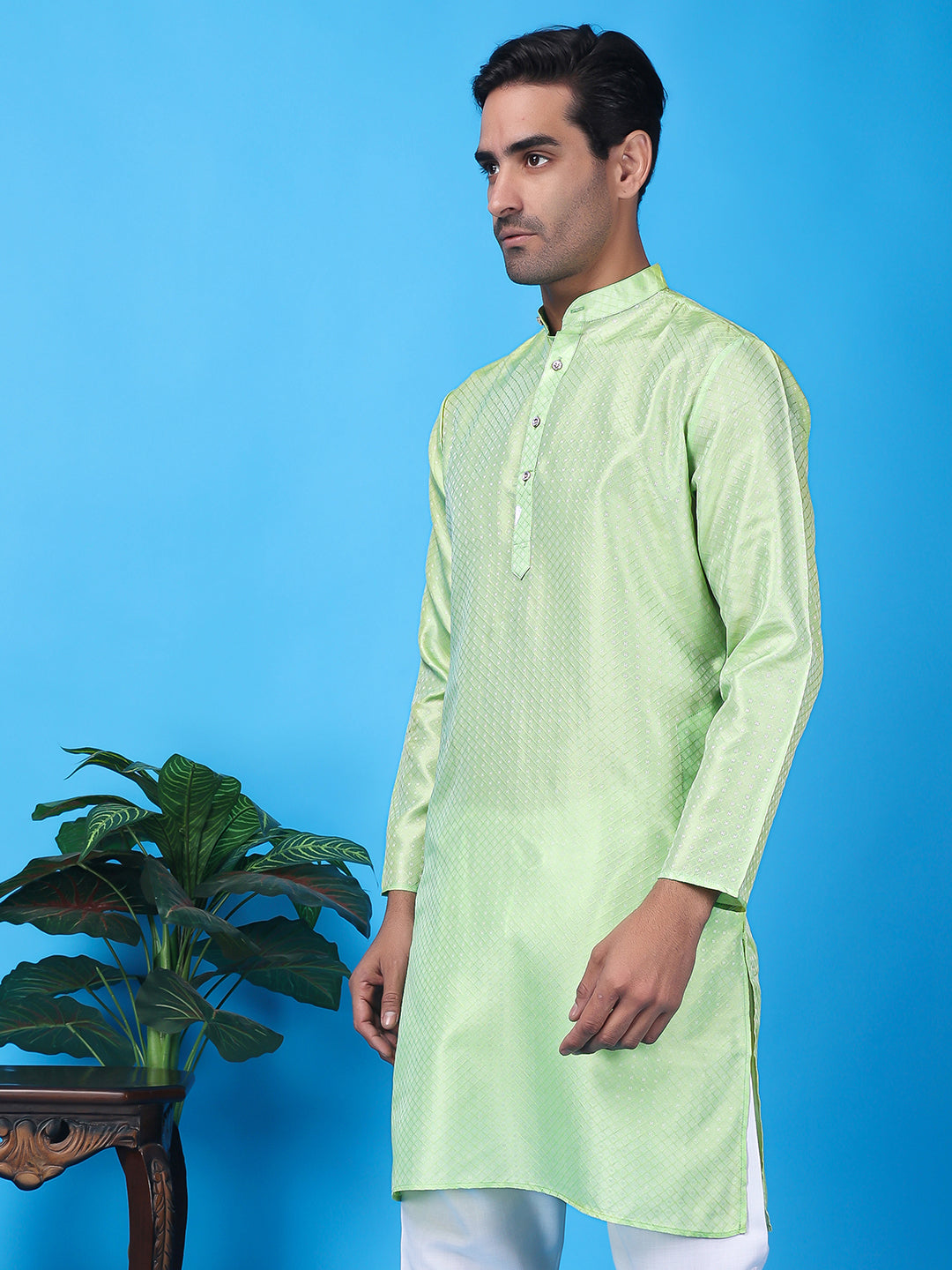 Hangup Men's Partywear Sea Green Kurta