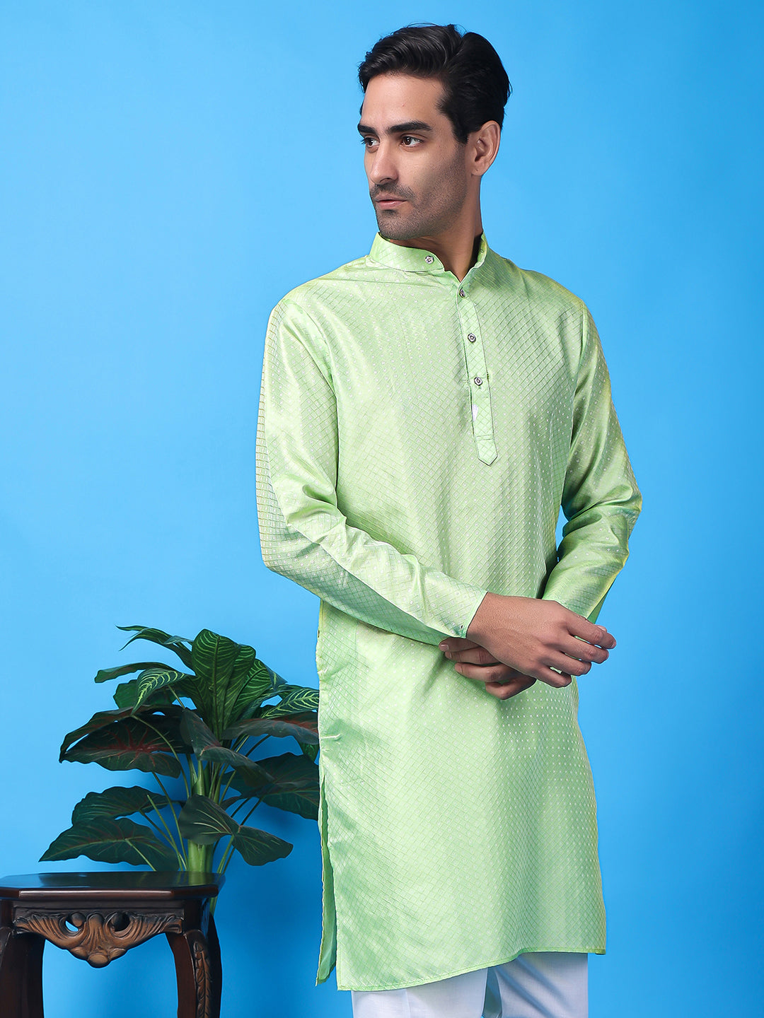 Hangup Men's Partywear Sea Green Kurta