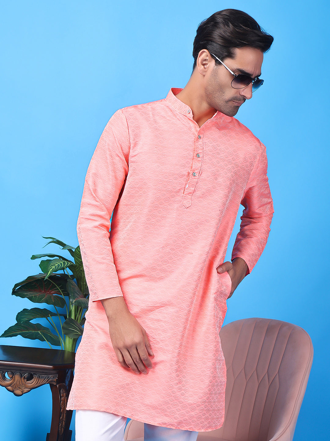 Hangup Men's Partywear Pink Kurta