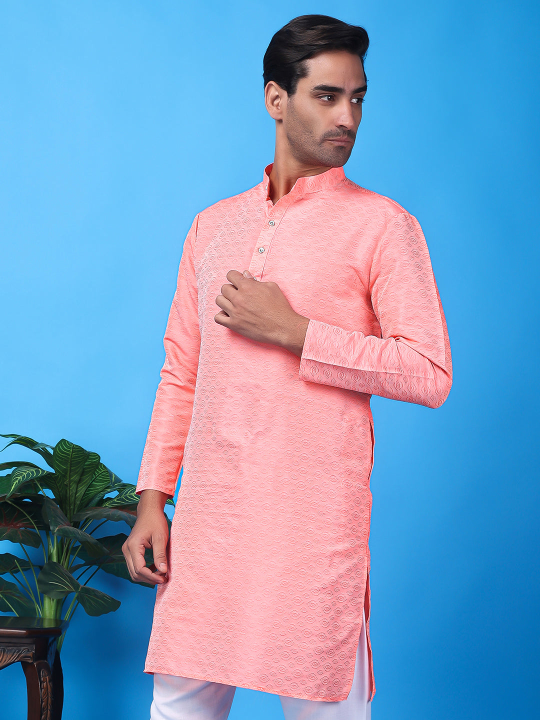 Hangup Men's Partywear Pink Kurta