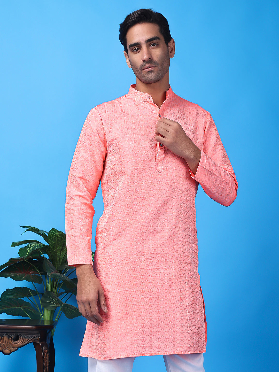 Hangup Men's Partywear Pink Kurta