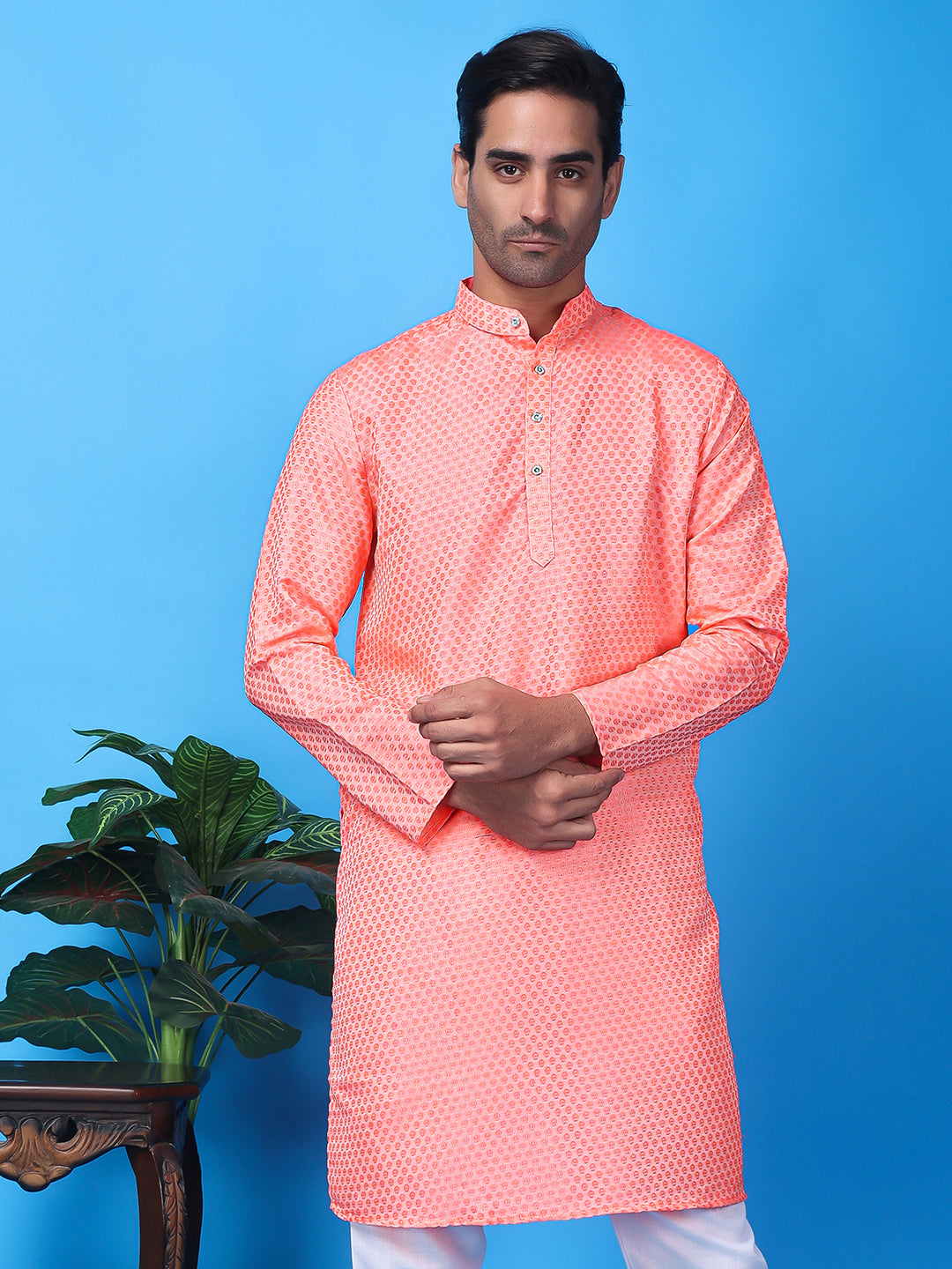 Hangup Men's Partywear Pink Kurta