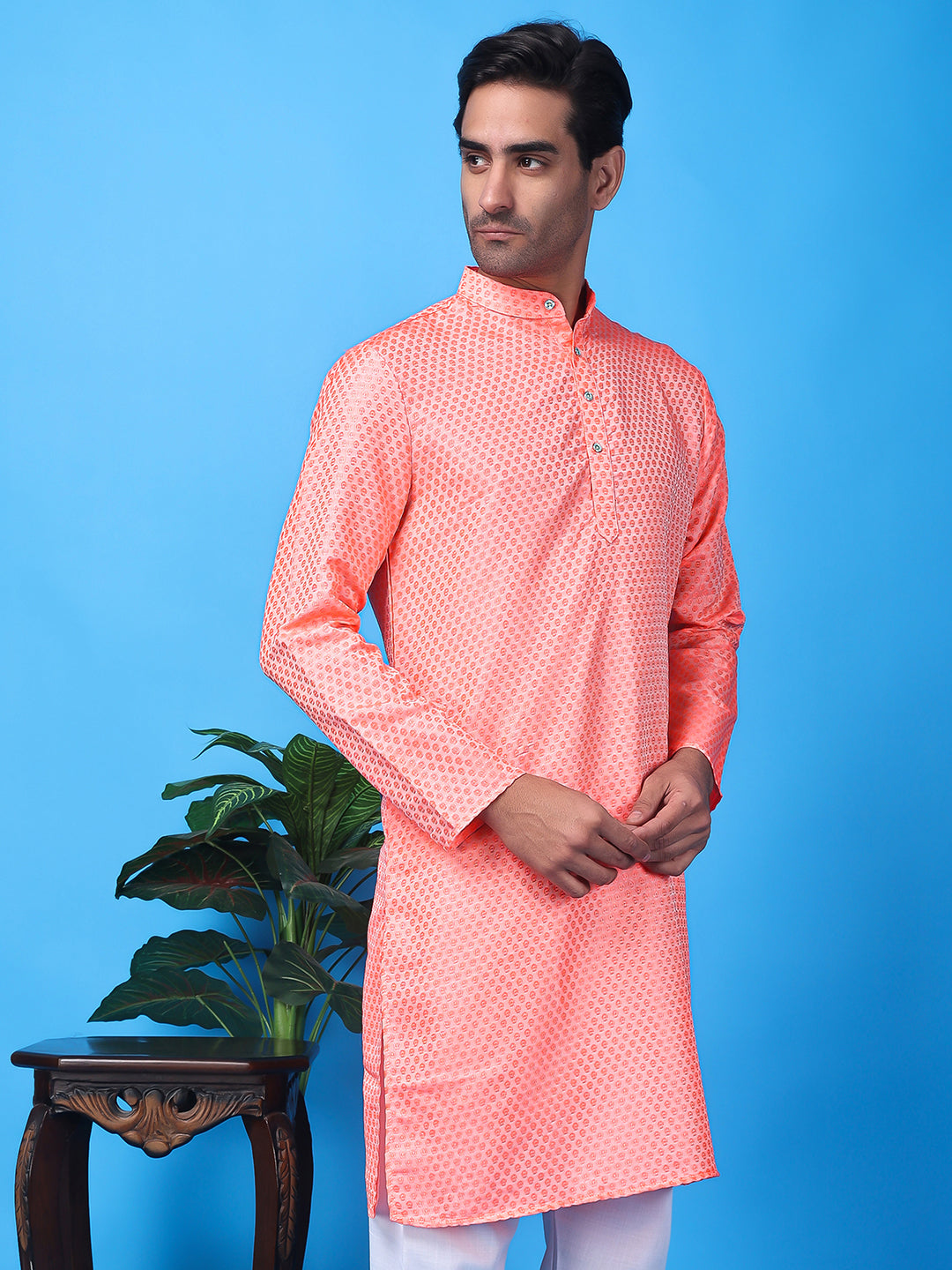 Hangup Men's Partywear Pink Kurta