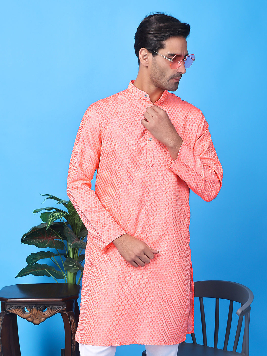 Hangup Men's Partywear Pink Kurta