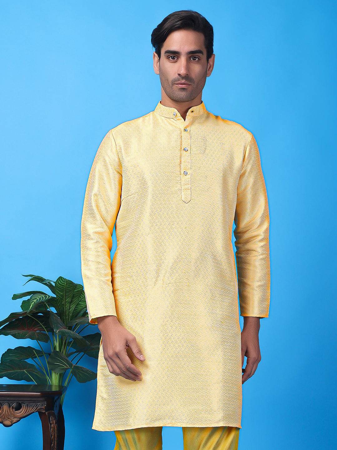 Hangup Men's Partywear Yellow Kurta