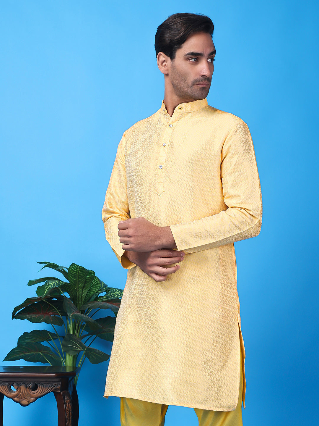 Hangup Men's Partywear Yellow Kurta