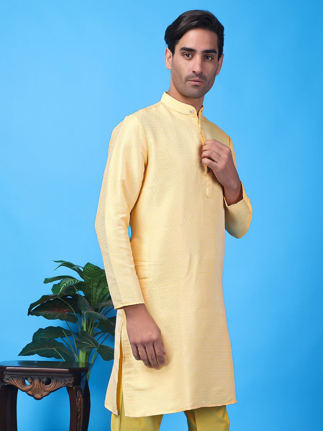 Hangup Men's Partywear Yellow Kurta