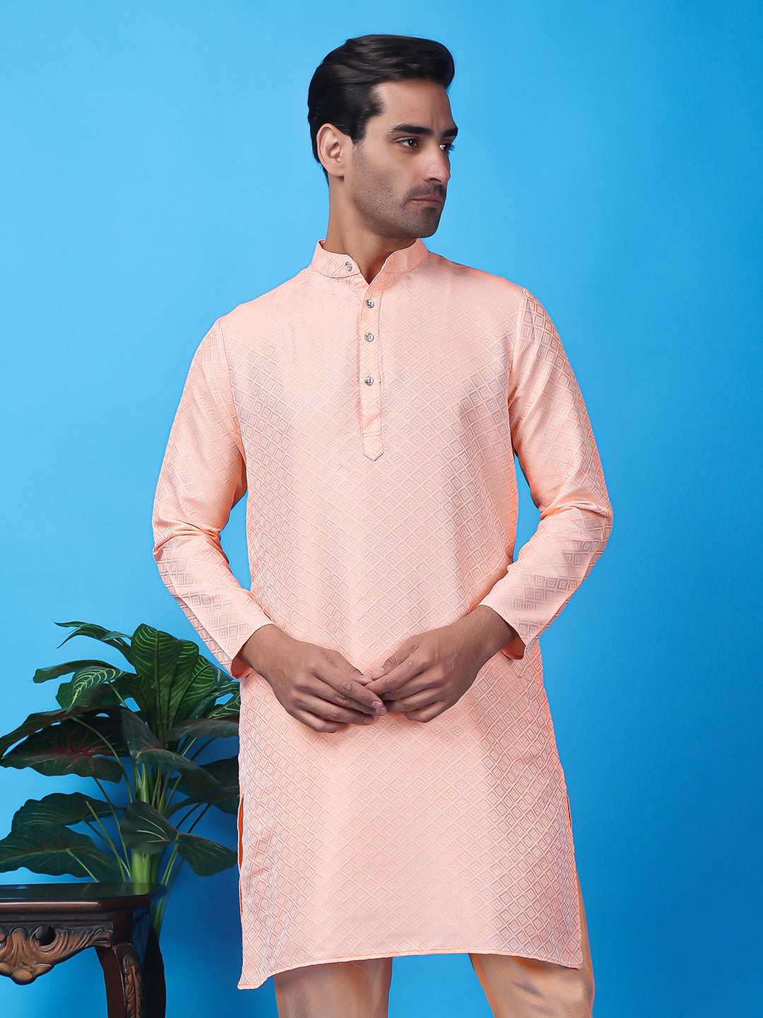 Hangup Men's Partywear Pink Kurta