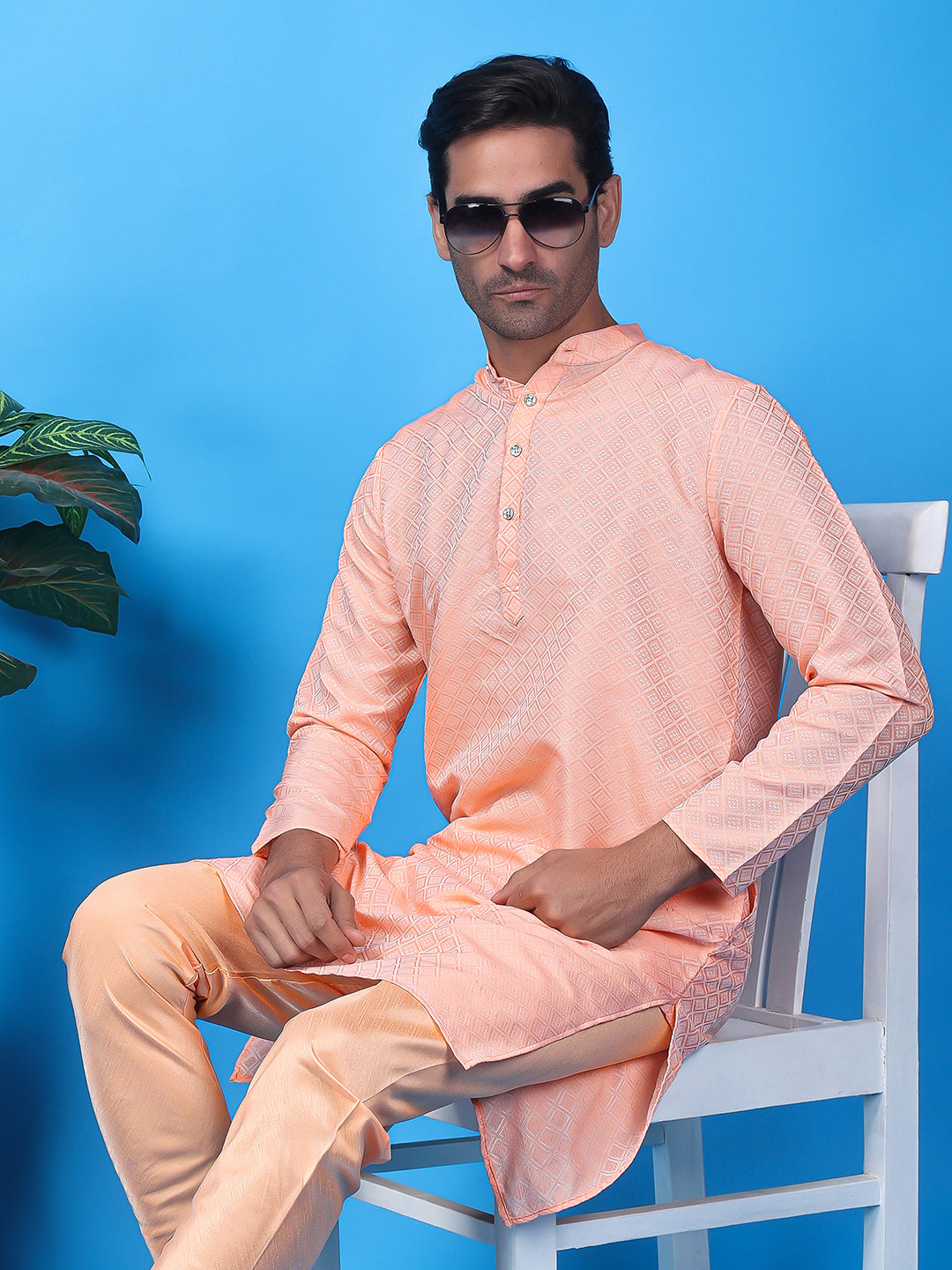 Hangup Men's Partywear Pink Kurta