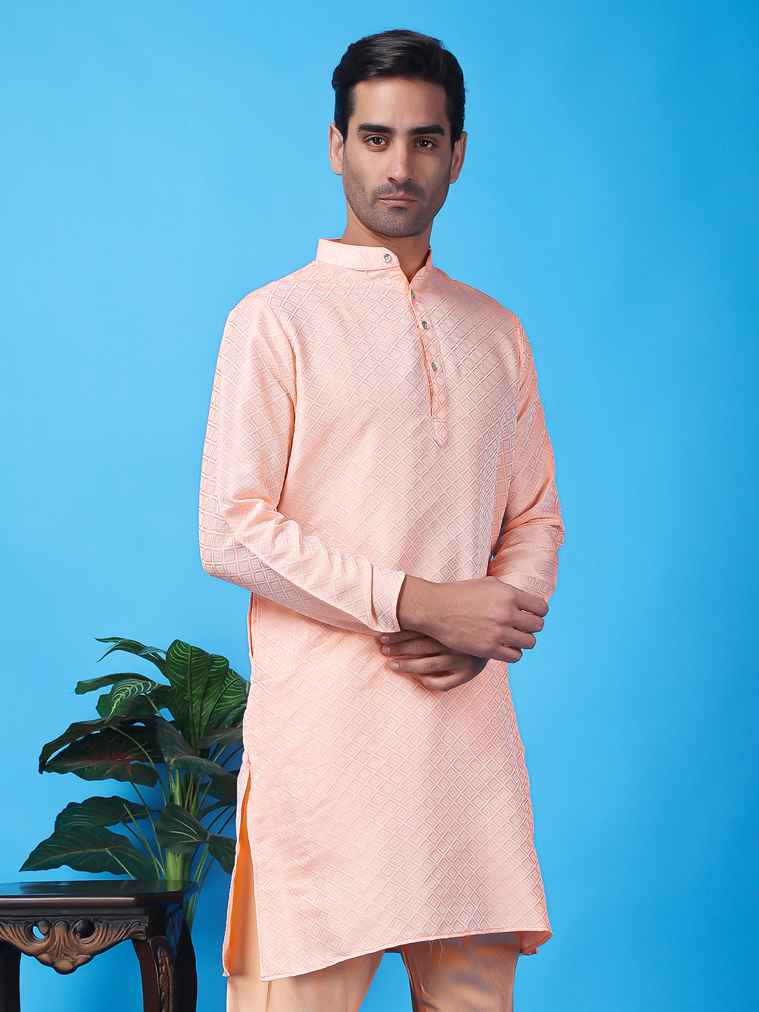 Hangup Men's Partywear Pink Kurta