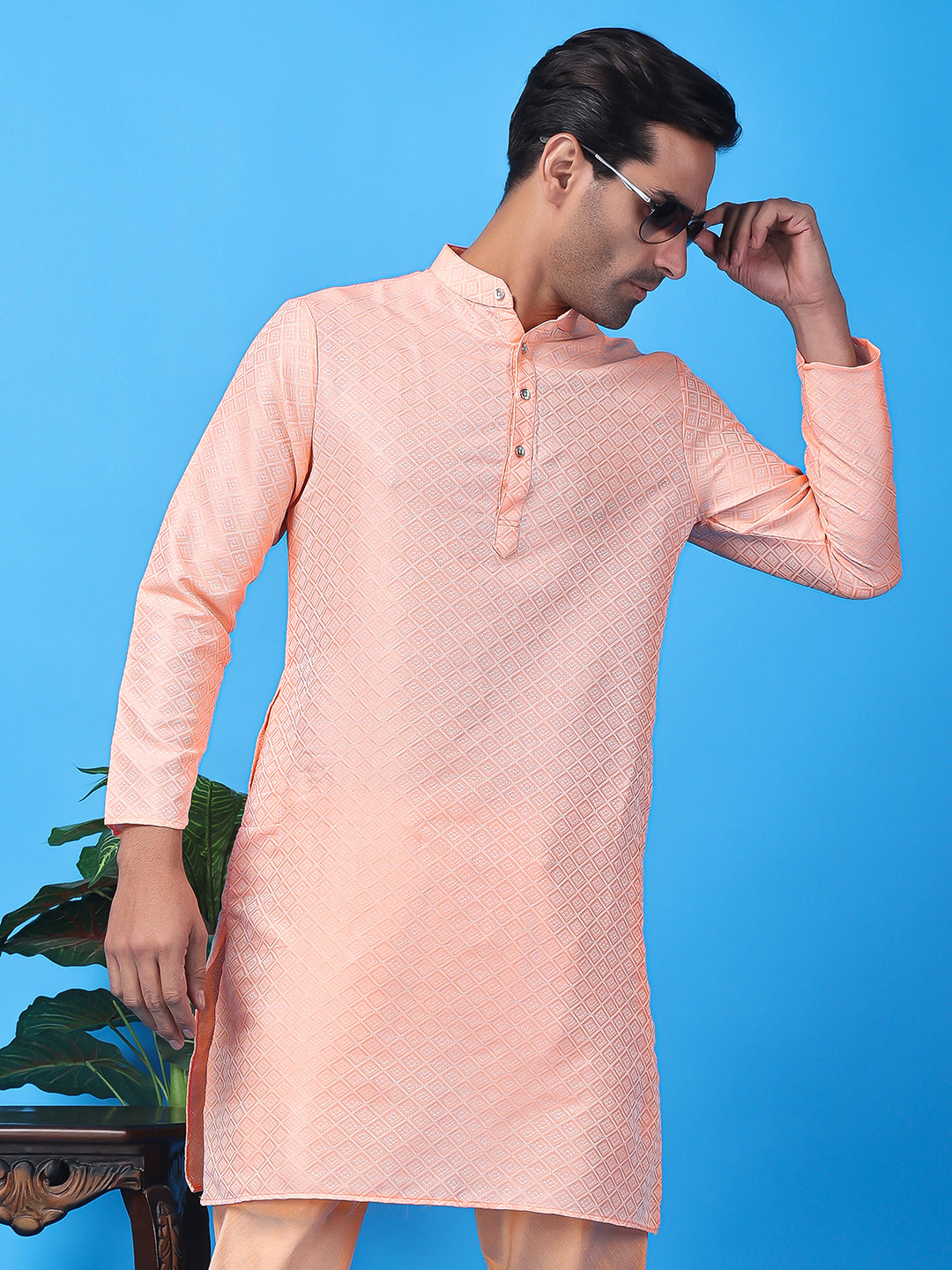 Hangup Men's Partywear Pink Kurta