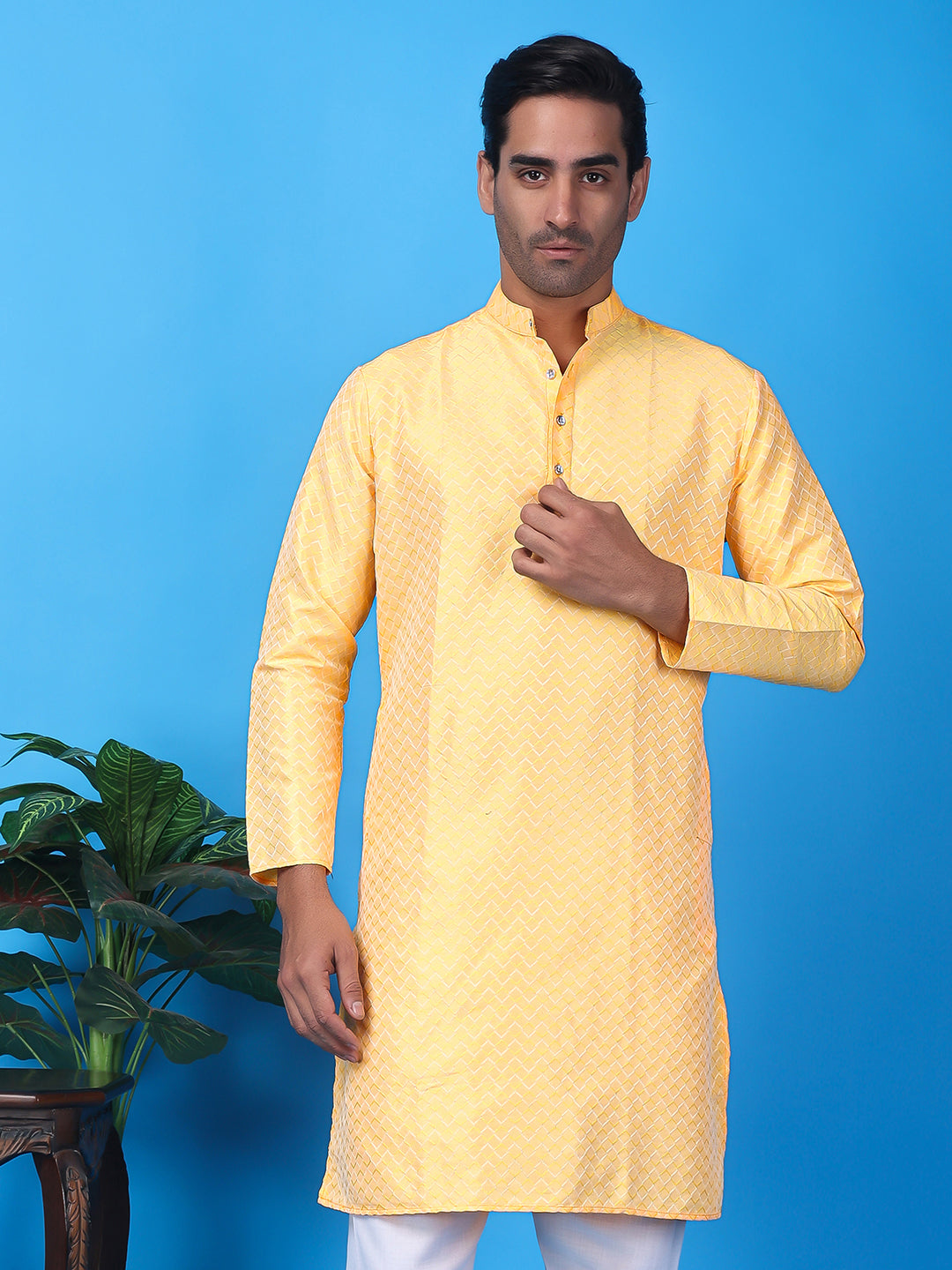 Hangup Men's Partywear Yellow Kurta