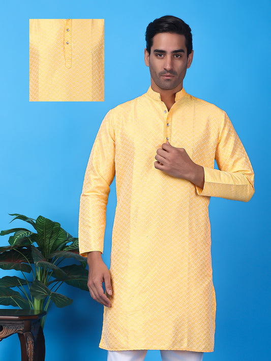 Hangup Men's Partywear Yellow Kurta