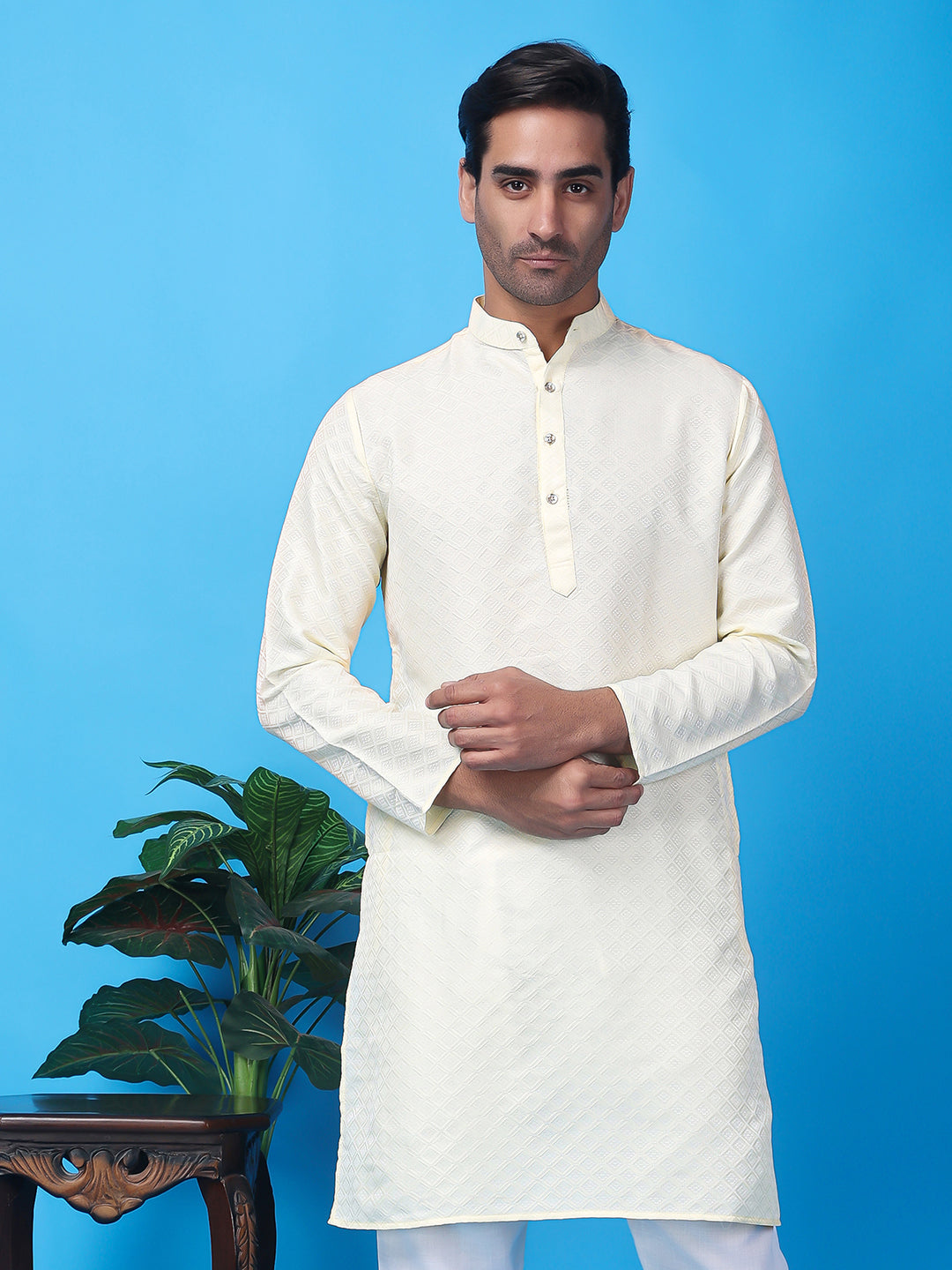 Hangup Men's Partywear Cream Kurta