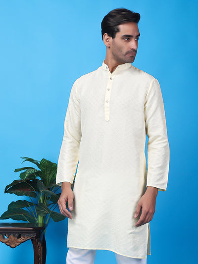 Hangup Men's Partywear Cream Kurta