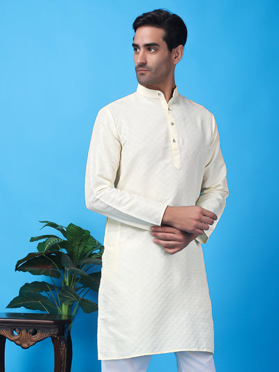 Hangup Men's Partywear Cream Kurta