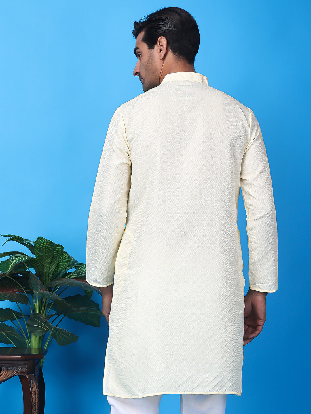 Hangup Men's Partywear Cream Kurta