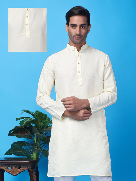 Hangup Men's Partywear Cream Kurta