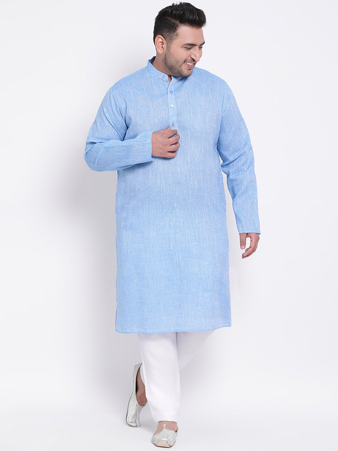 HANGUP Men Regular Fit Solid Cotton Linen Kurta Pyjama