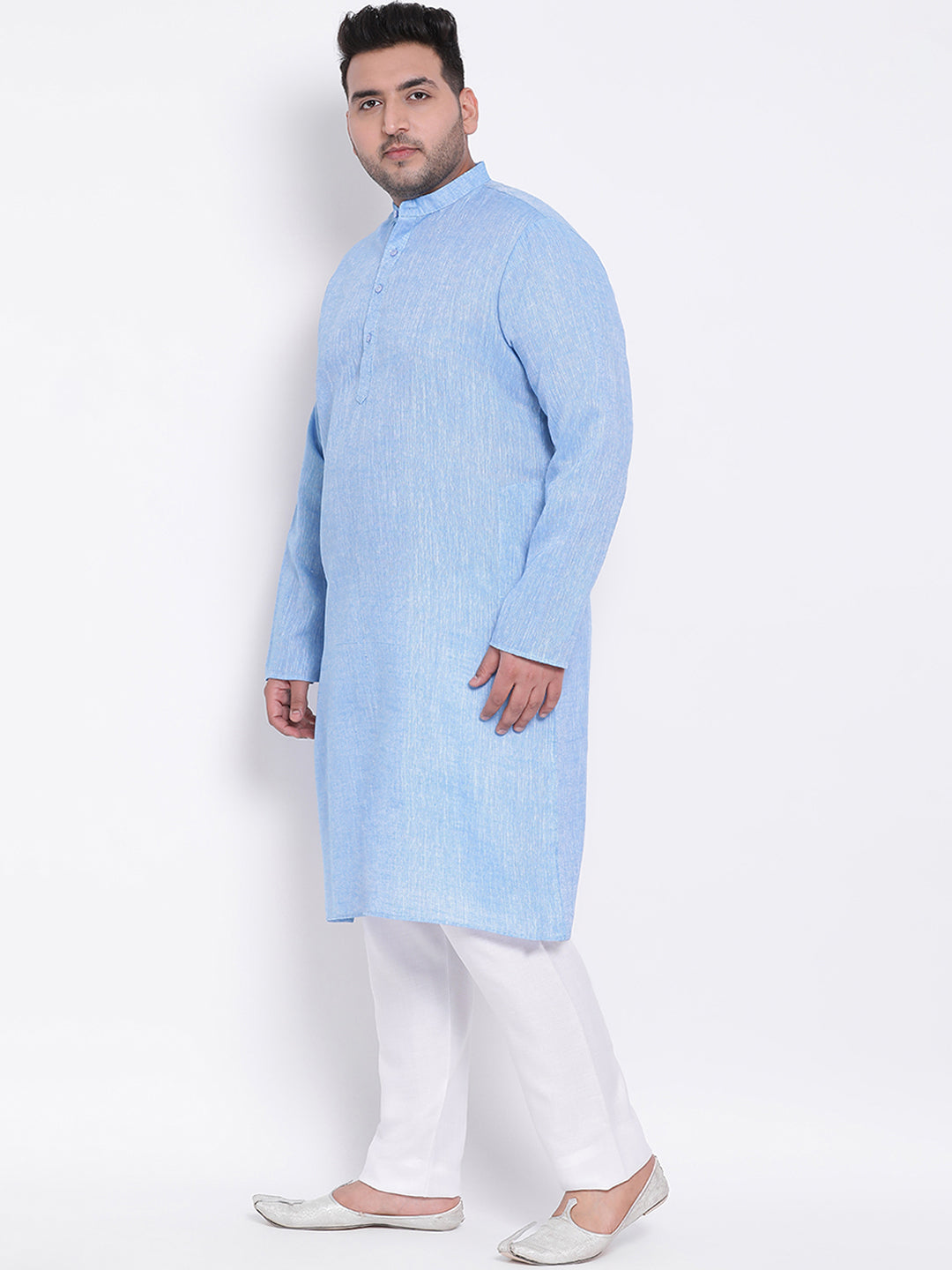 HANGUP Men Regular Fit Solid Cotton Linen Kurta Pyjama