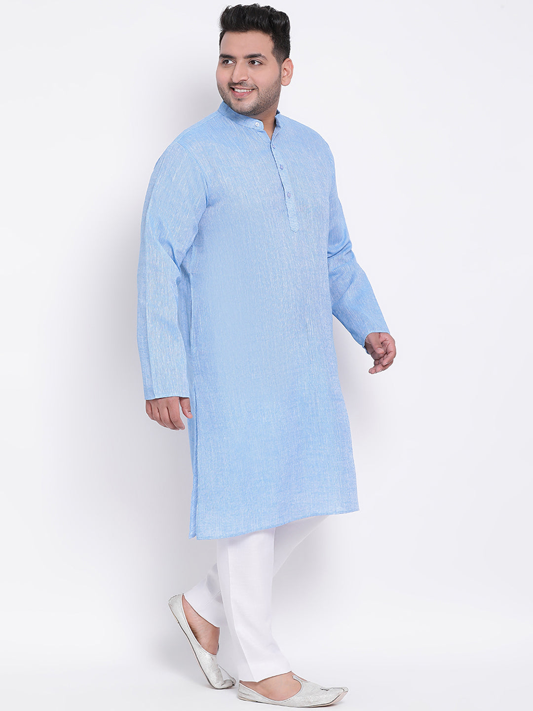 HANGUP Men Regular Fit Solid Cotton Linen Kurta Pyjama