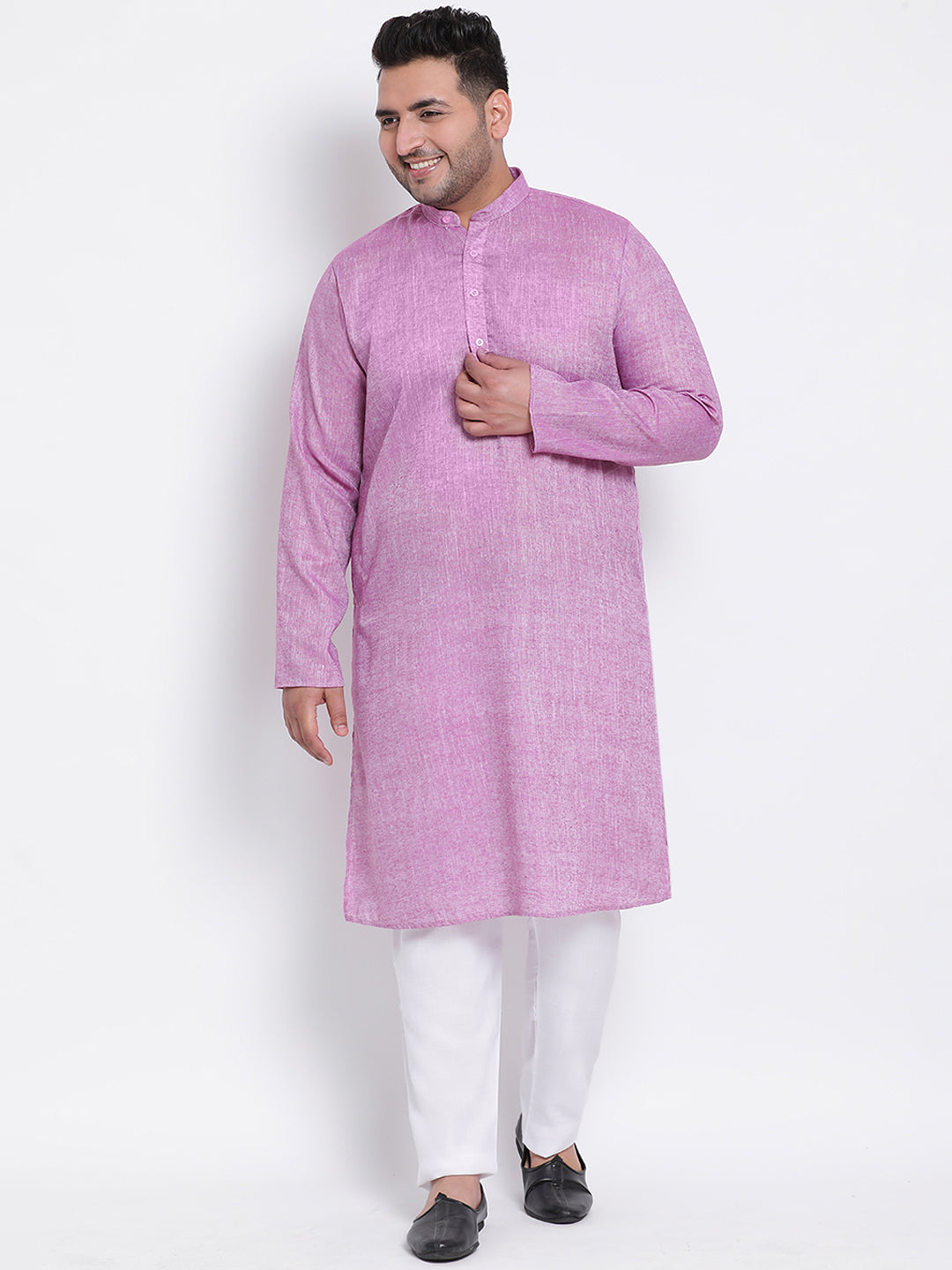 HANGUP Men Regular Fit Solid Cotton Linen Kurta Pyjama