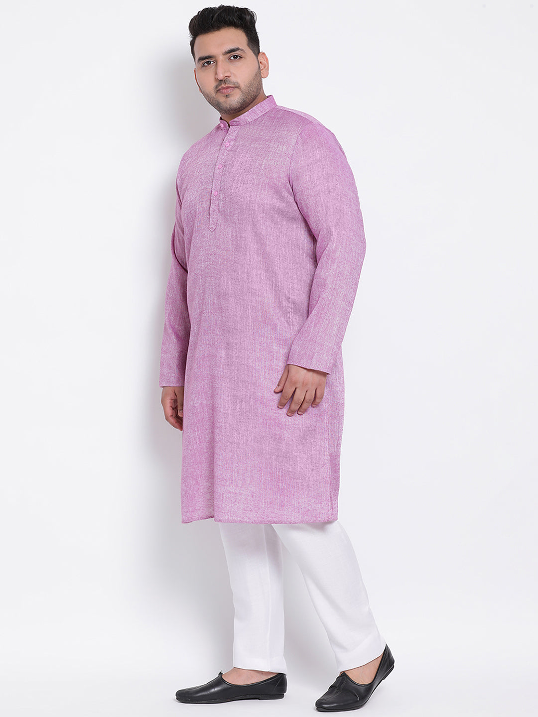 HANGUP Men Regular Fit Solid Cotton Linen Kurta Pyjama