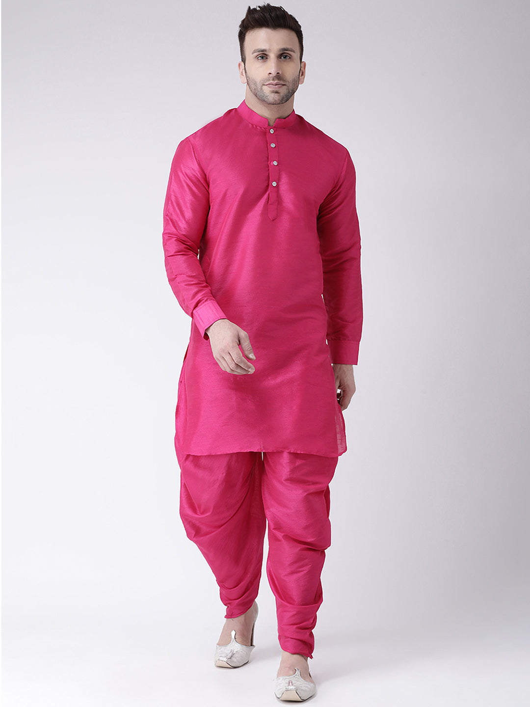 Hangup Men's Regular Fit Solid Dupion Silk KurtaHarem