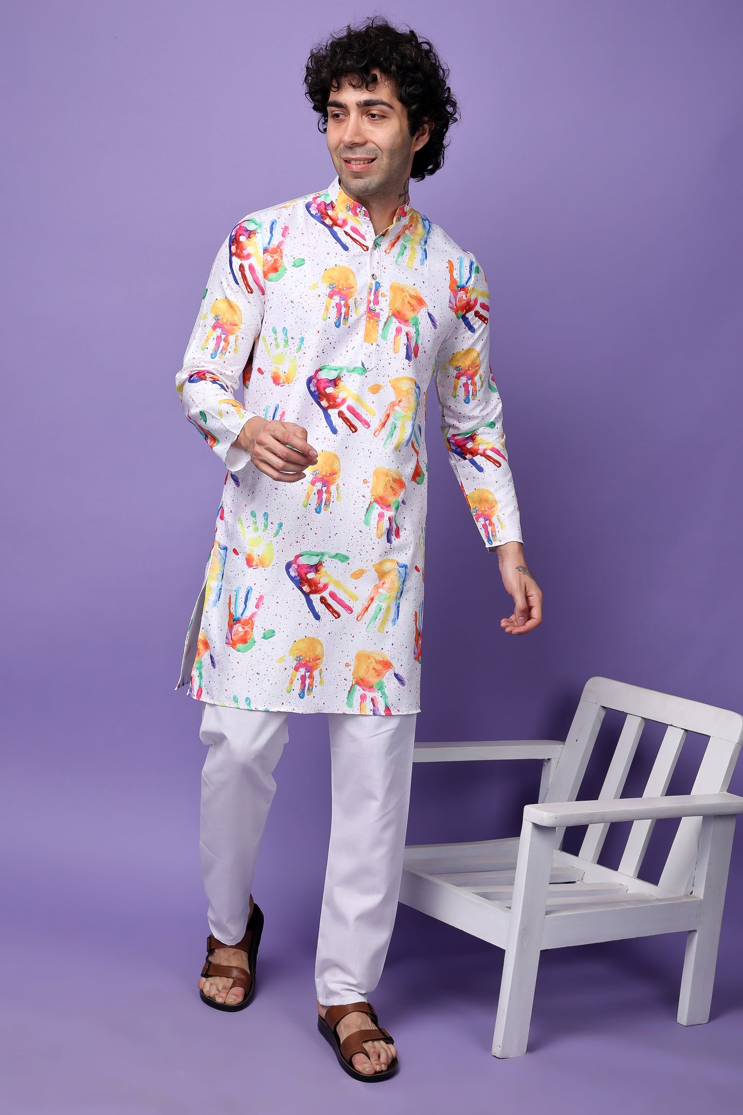 Hangup Men's Printed Holi Kurta Only