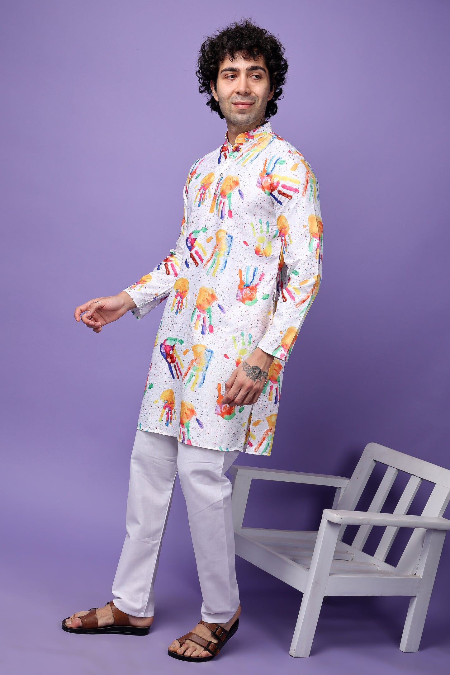 Hangup Men's Printed Holi Kurta Only