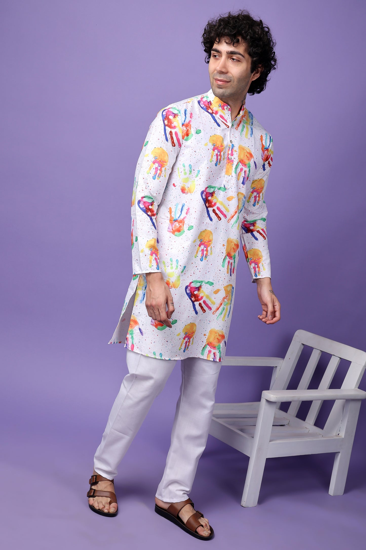 Hangup Men's Printed Holi Kurta Only