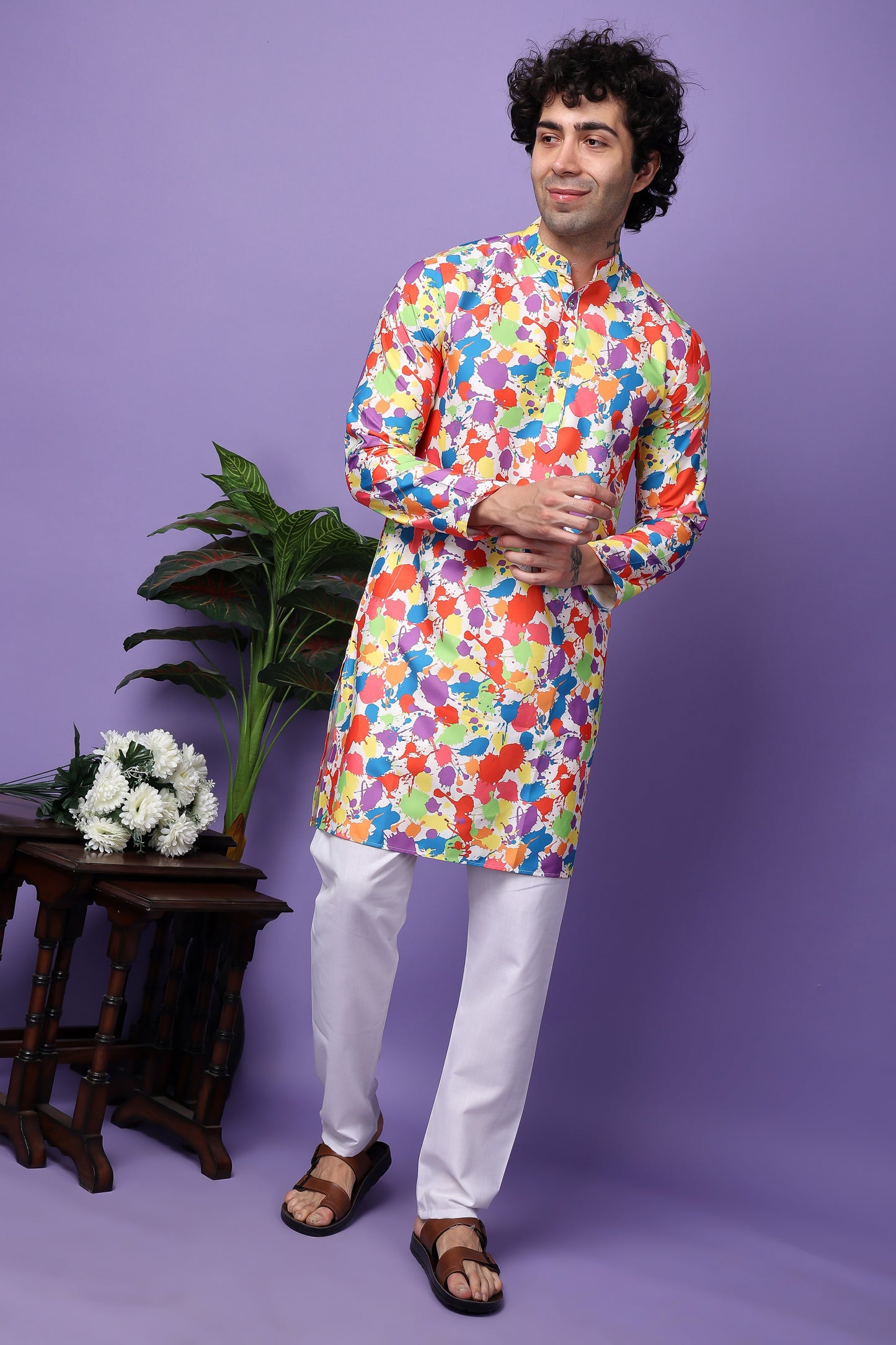 Hangup Men's Printed Holi Kurta Only