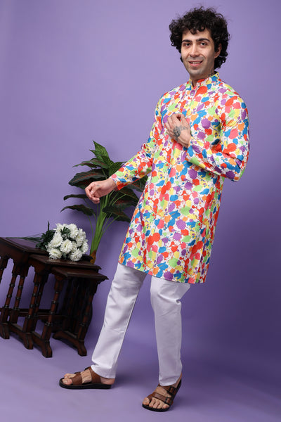 Hangup Men's Printed Holi Kurta Only