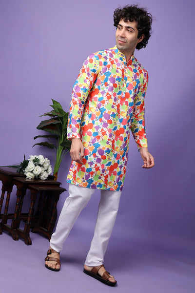 Hangup Men's Printed Holi Kurta Only