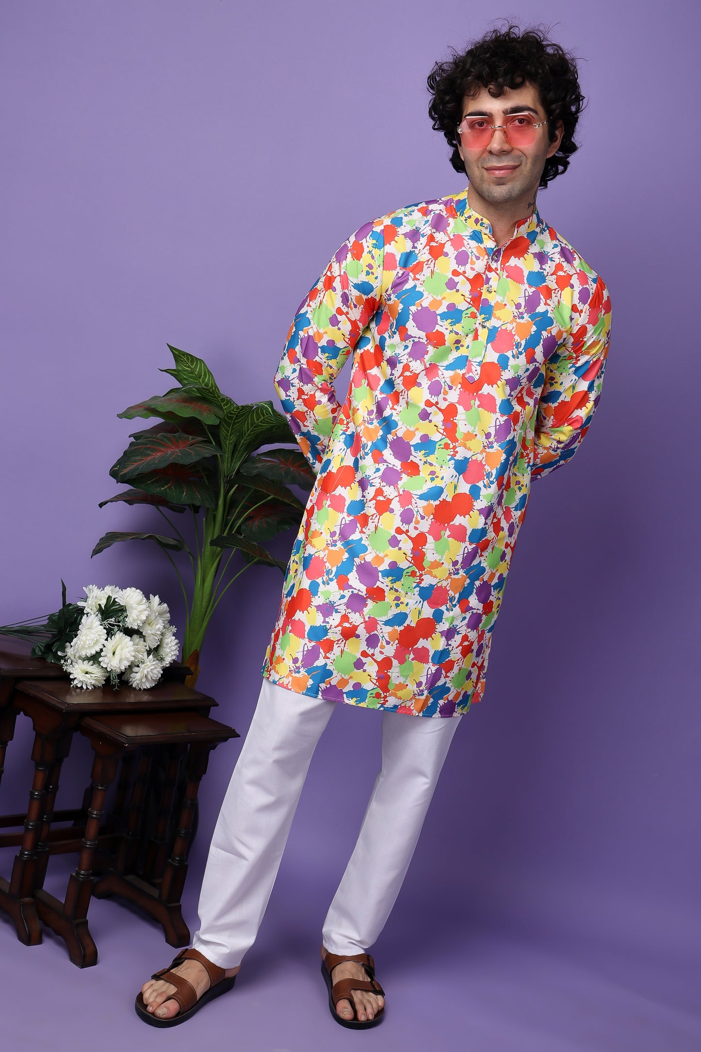 Hangup Men's Printed Holi Kurta Only