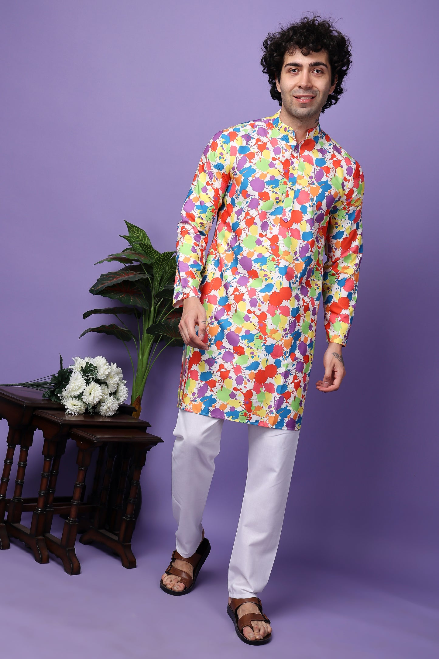 Hangup Men's Printed Holi Kurta Only