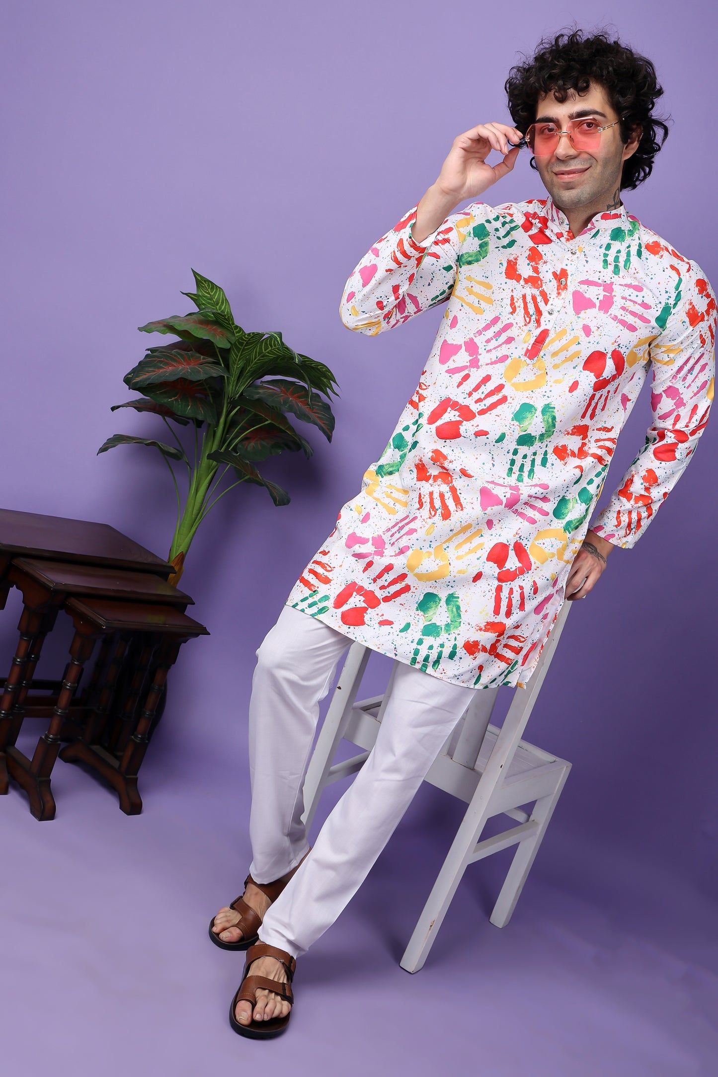 Hangup Men's Printed Holi Kurta Only