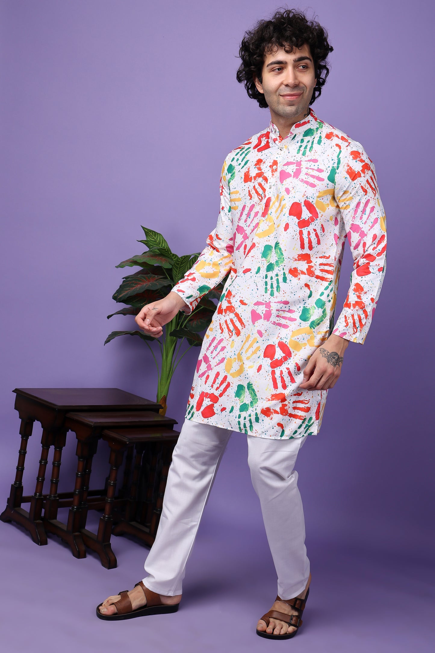 Hangup Men's Printed Holi Kurta Only