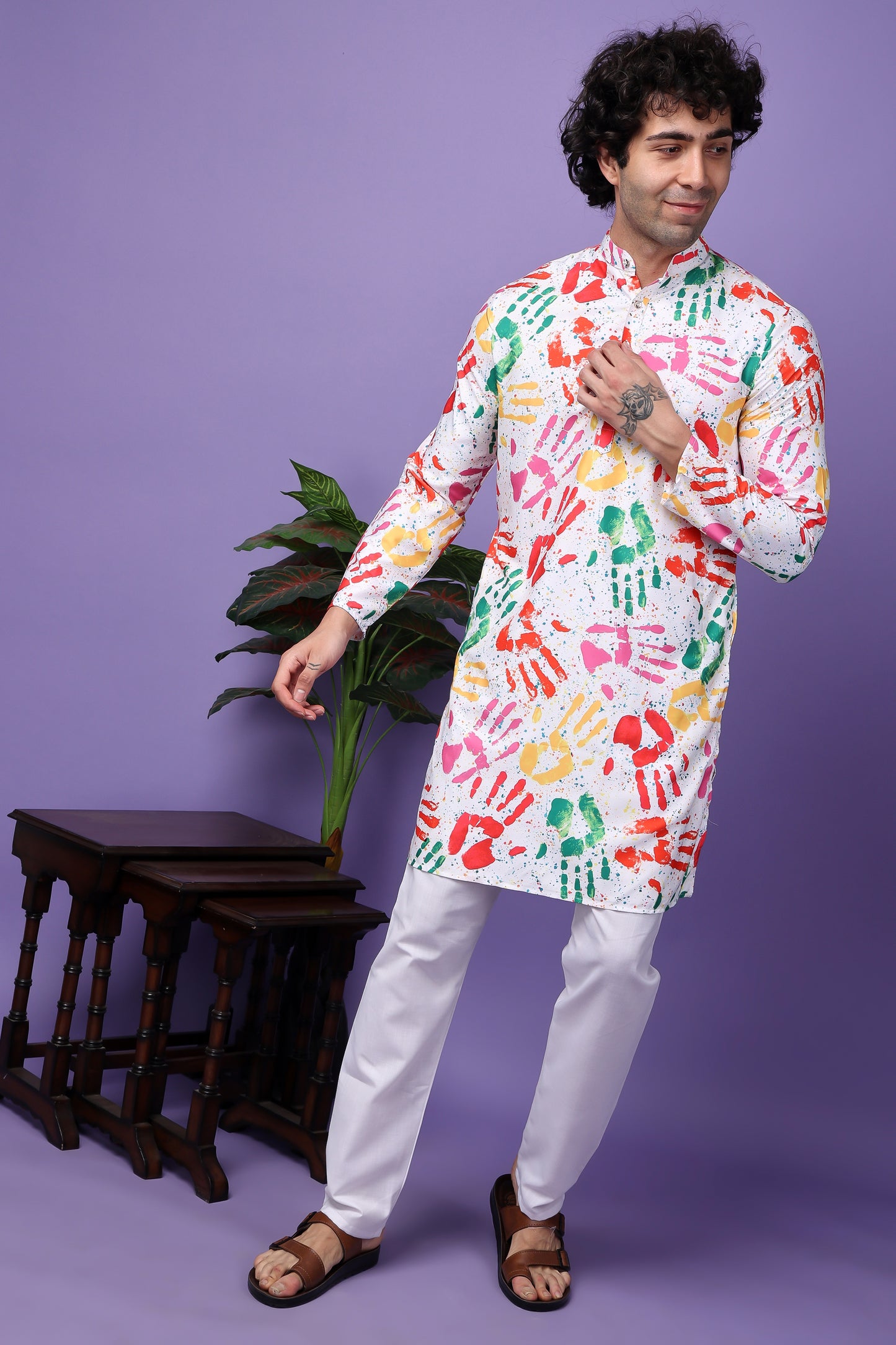 Hangup Men's Printed Holi Kurta Only