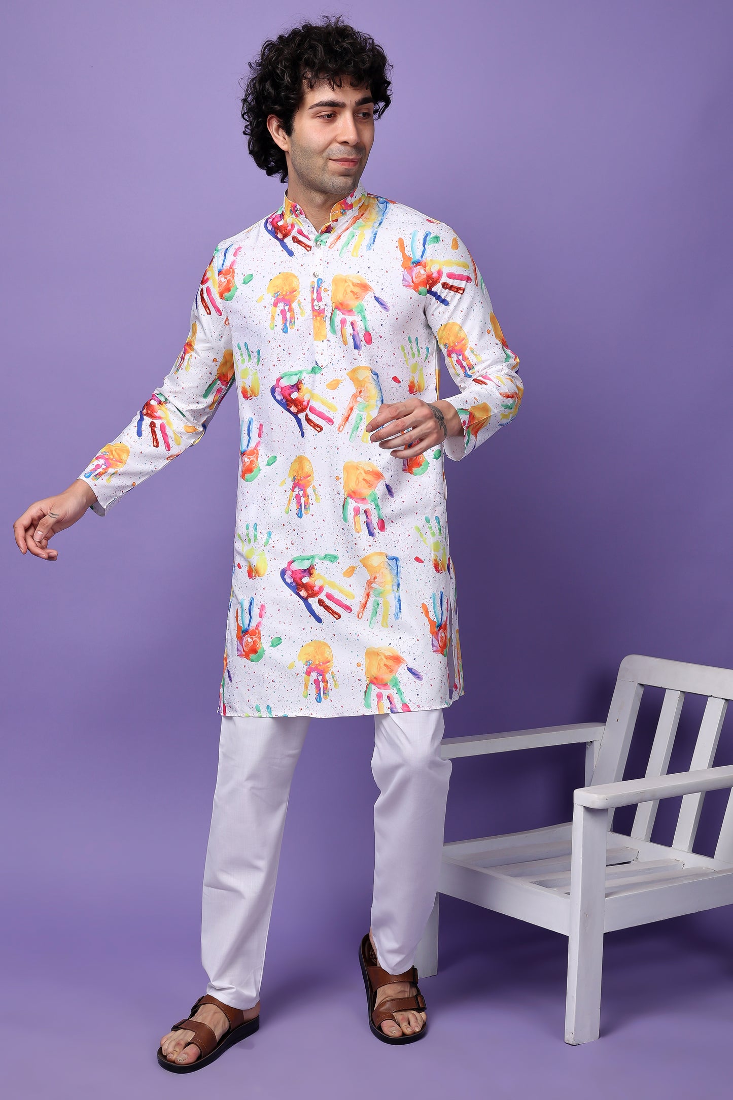 Hangup Men's Printed Holi Kurta Only