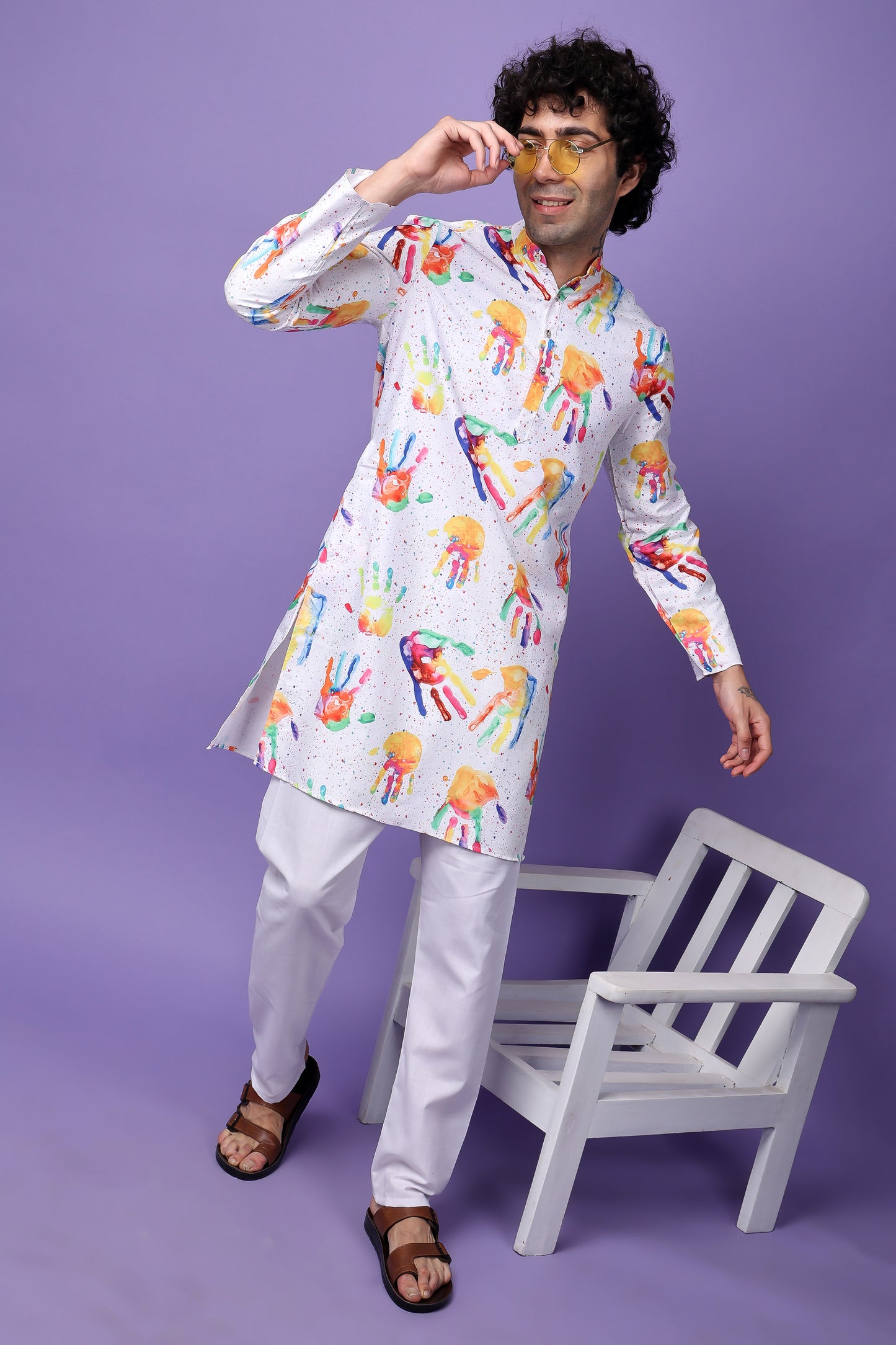 Hangup Men's Printed Holi Kurta Only