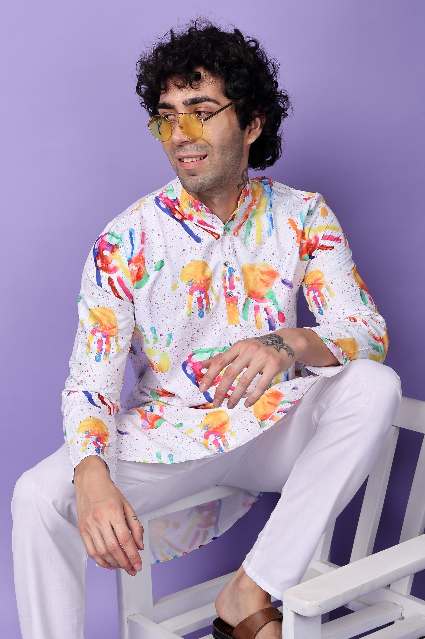 Hangup Men's Printed Holi Kurta Only