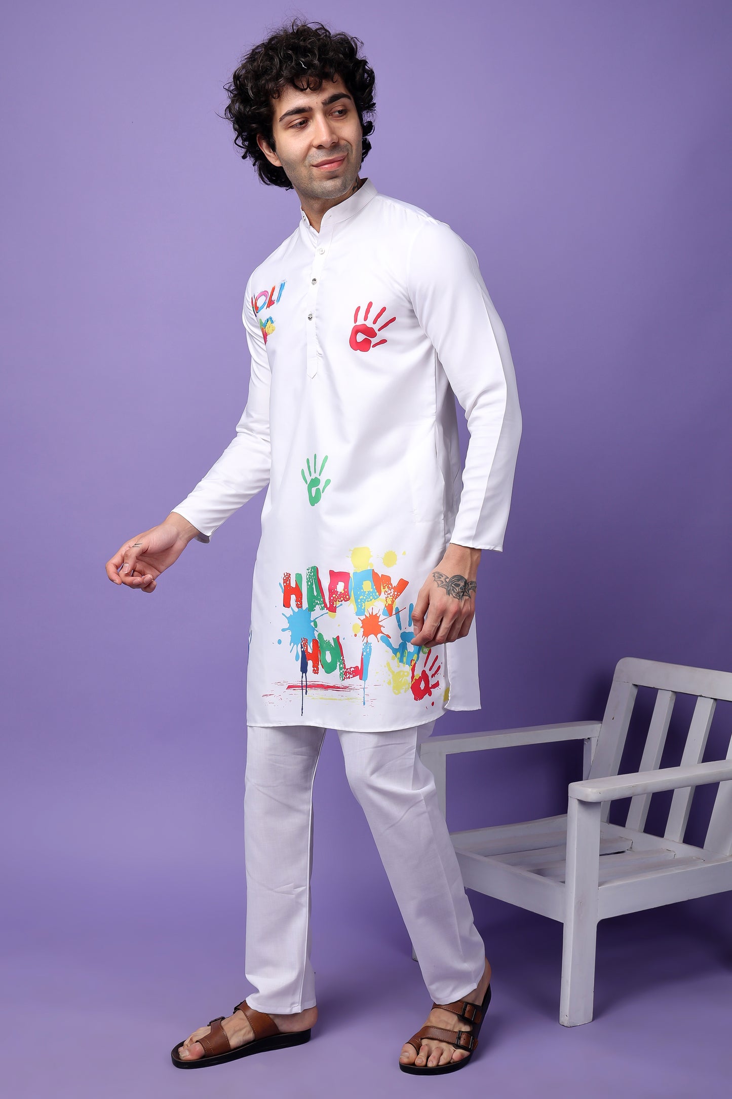 Hangup Men's Printed Holi Kurta Only