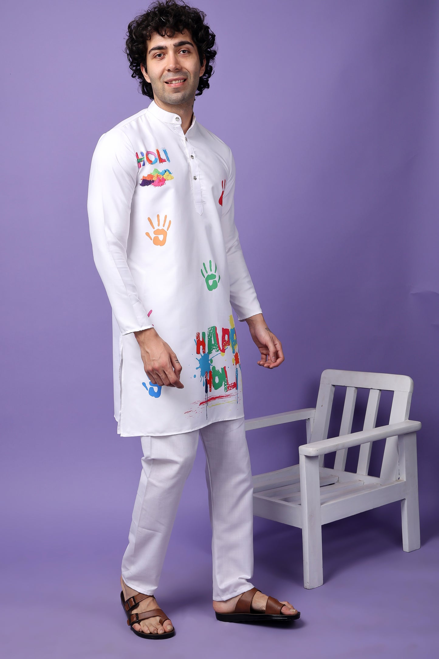 Hangup Men's Printed Holi Kurta with Pyjama Set